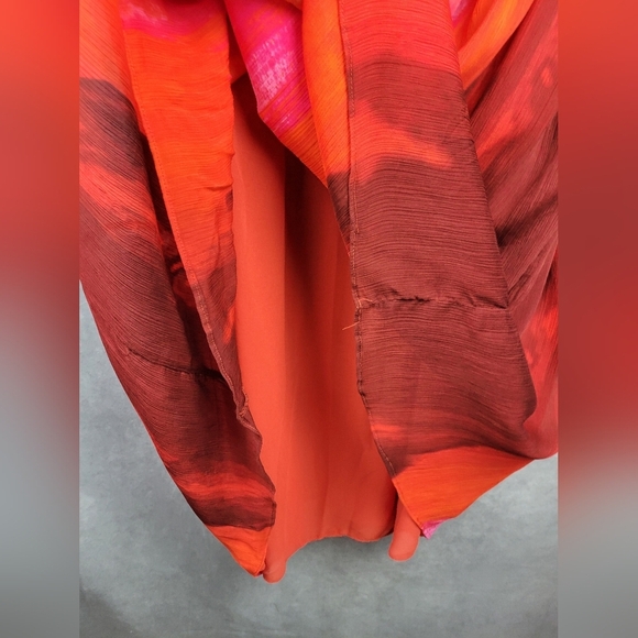 Zara Viscose Ombre Pleated V-neck Side/Shoulder ties Lined Maxi Dress Size XL - Picture 11 of 13